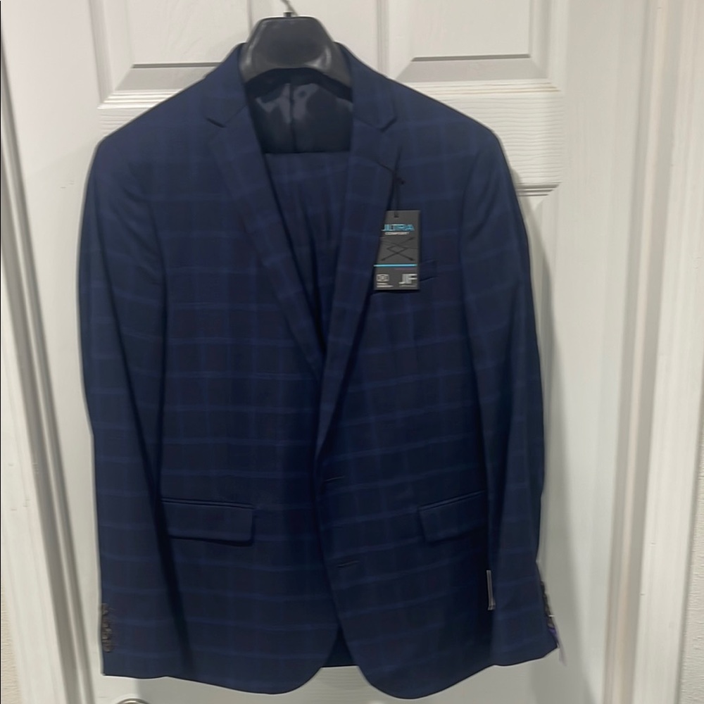 jf j.ferrar Blue Suit Classic Notch Lapel Single-Breasted